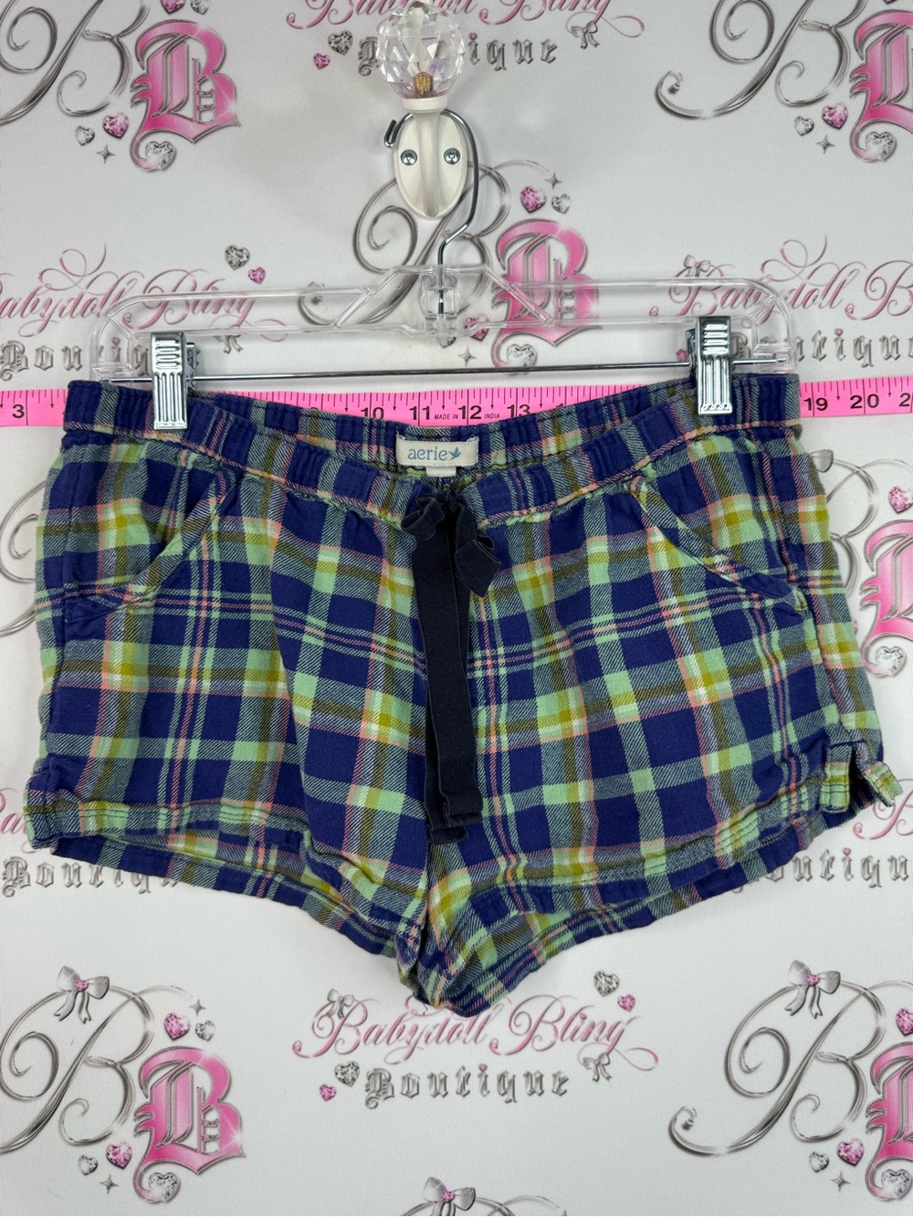 aerie pj shorts Plaid Athletic Shorts in Navy, Green & Cream